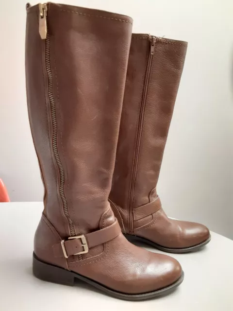 Marc Fisher Women's Brown Leather Side Zipper Ankle Strap/Buckle Knee Boots 9 M