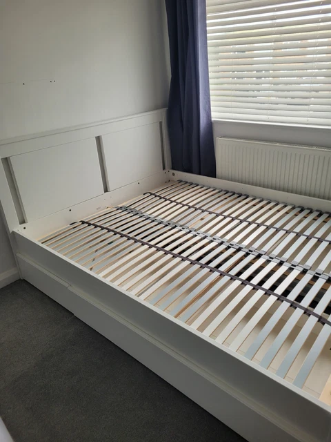 IKEA MALM WHITE Wooden Bed Frame King Size with 4 Storage Drawers ...