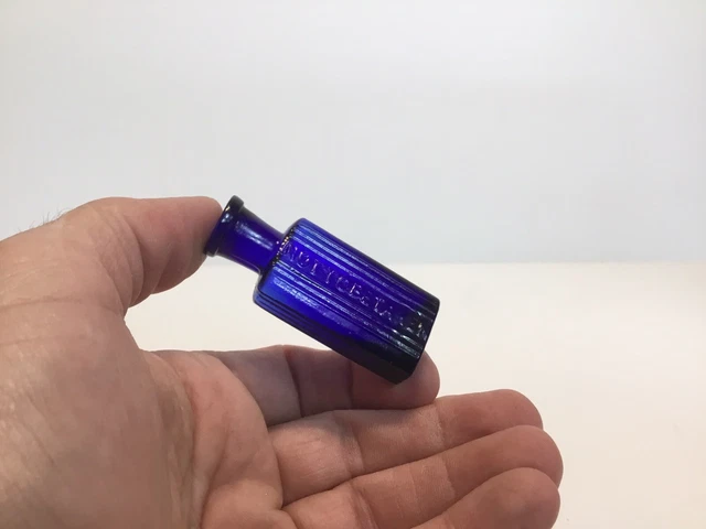 Tiny Antique 1/4 Oz. Cobalt Blue Rectangular Not To Be Taken Poison Bottle.
