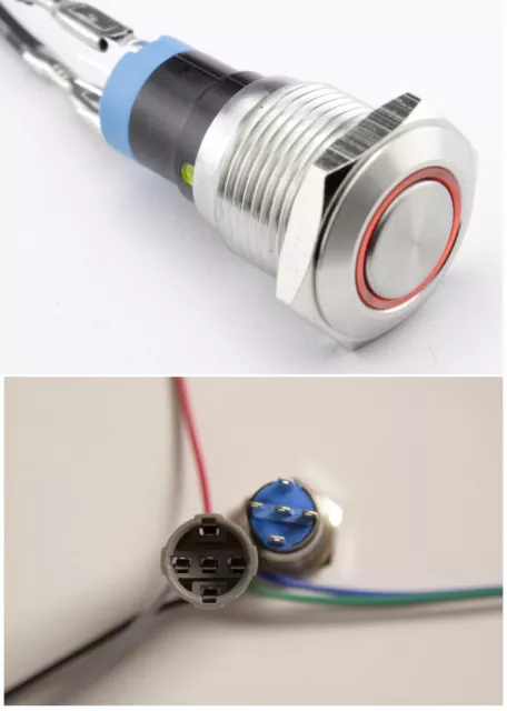 LED Starterknopf rot Start Knopf Startknopf 16 mm mit Fassung und Kabelbaum 15cm