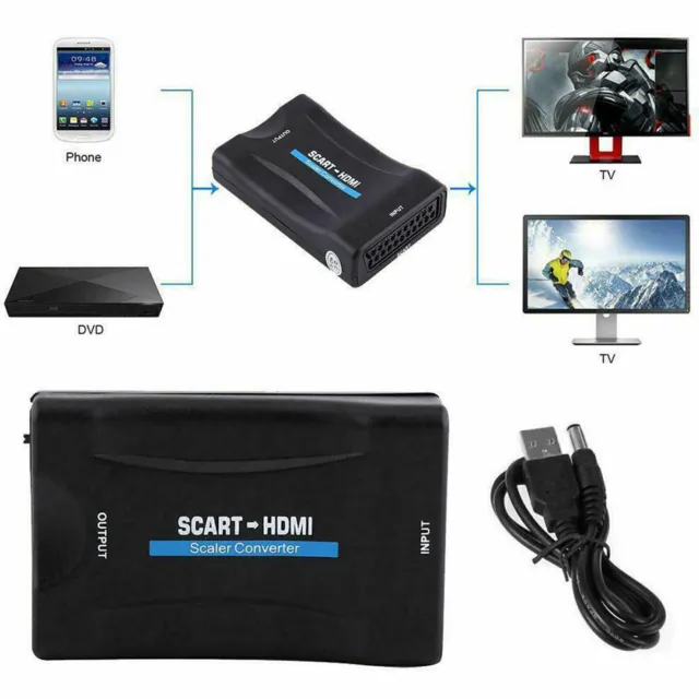 Scart to HDMI Converter 1080P Scaler Adapter+USB Cable For HDTV DVD Smartphone