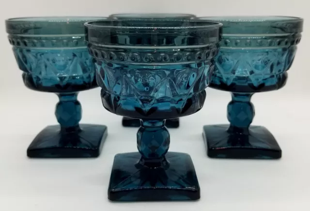 Vintage Set of 4 6-oz. Indiana Glass Colony Park Lane Blue Wine Goblets MCM