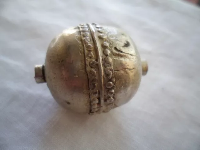 Antique Old Moroccan Berber Tribal Silver Vintage Large Necklace Bead 3.5 Cm