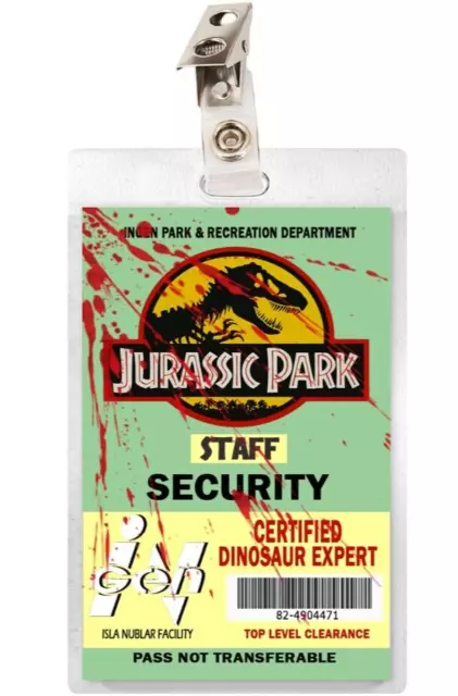 Bloody Jurassic Park Security ID Badge Name Tag Prop Cosplay Costume Laminate