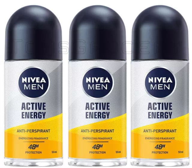 3 NIVEA MEN ACTIVE ENERGY Energizante 48h Roll On Desodorante Antitranspirante 50ml