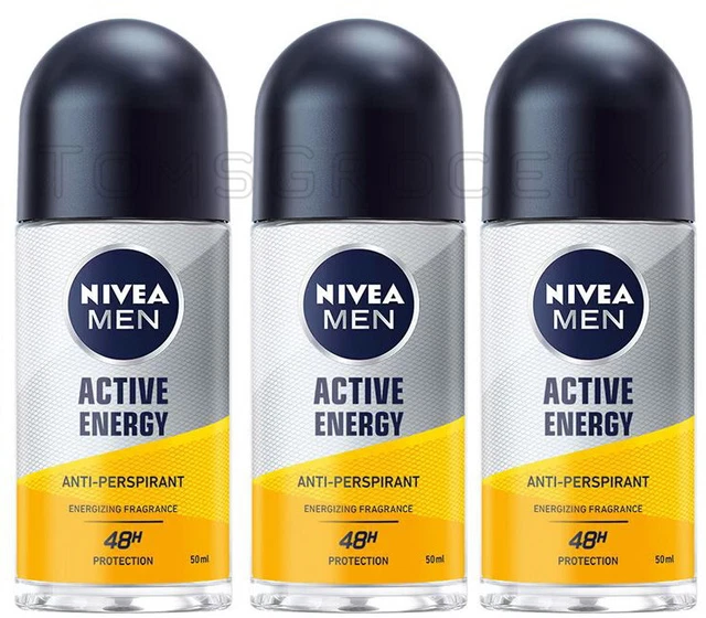 3 NIVEA MEN ACTIVE ENERGY Energizante 48h Roll On Desodorante Antitranspirante 50ml