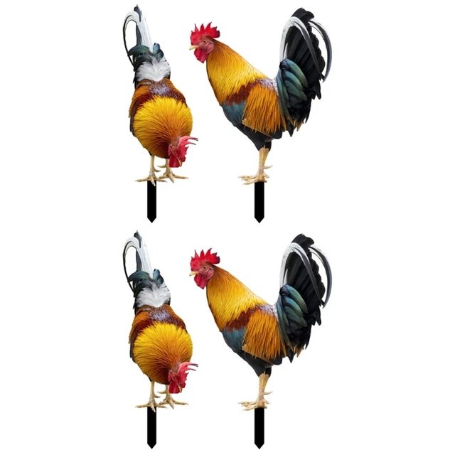 4 PCs chicken garden statue Simulation Rooster Stakes Home Decor Rustikale Außen