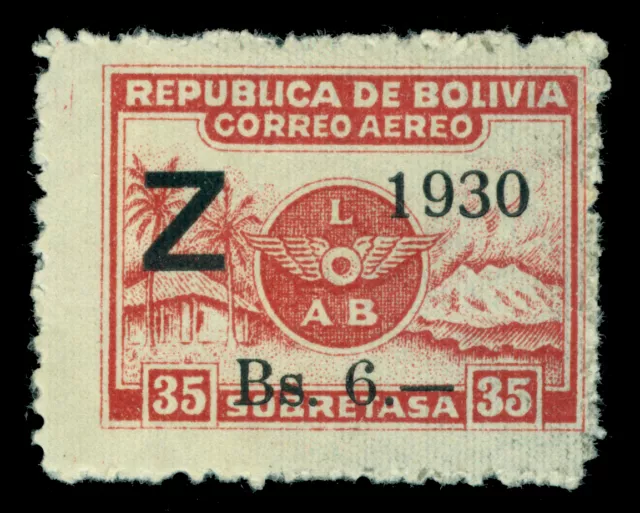 BOLIVIA 1932 Airmail - ZEPPELIN (Z) surch. 6b/35c red brown Sc# C26 mint MH