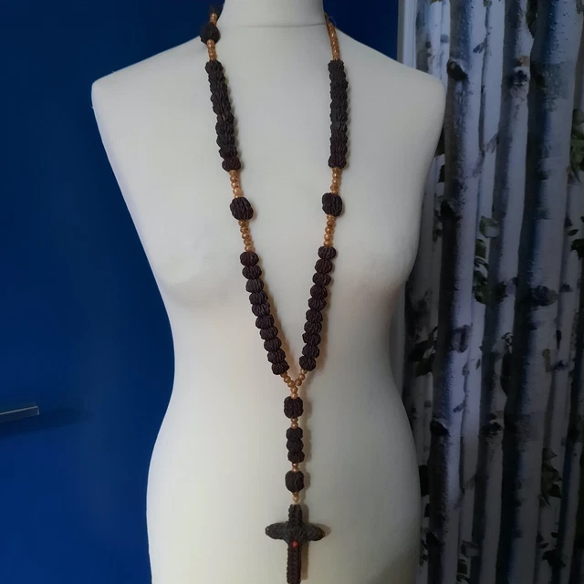 Ancien Collier/chapelet En Graines De Corozo Et Perles - Style Vintage - Occasion
