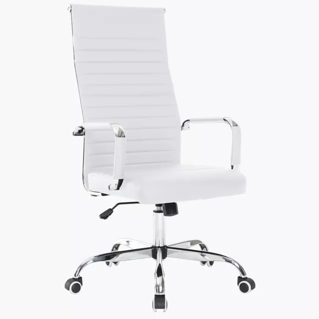 Chaise de Bureau en Simili Cuir Blanc Fauteuil Bureau Pivotant Piètement Chromé