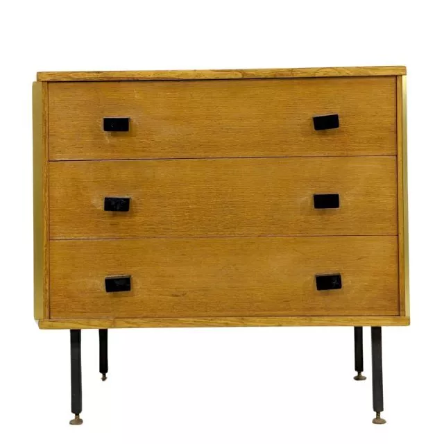 Commode 1950 en placage de chêne pieds métal modulable