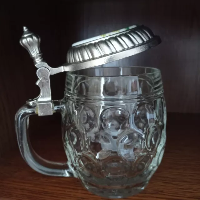 Bierkrug - Glas - mit Zinndeckel - Top.