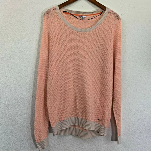 Womens Medium M Volcom Knit Pullover Scoop Neck Joy Ride Sweater Top Orange Tan