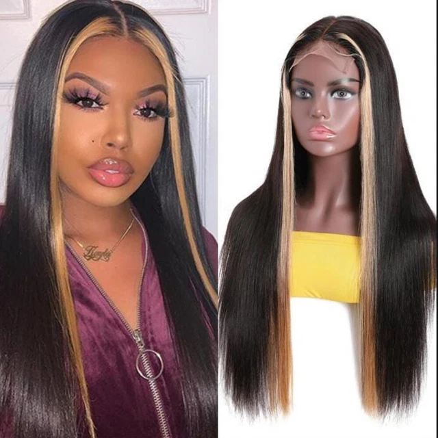 Peruvian Ombre Highlights Blonde Straight Lace Closure Human Hair Wigs for Women