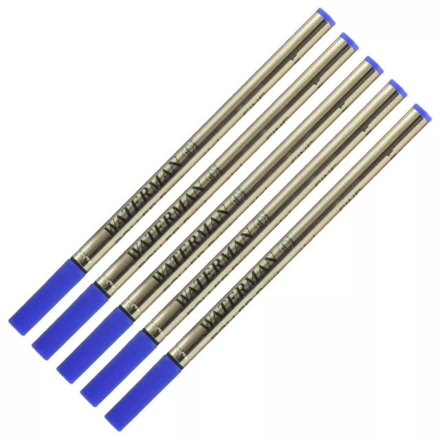 Genuine Waterman Rollerball Pen Refills, 5 Pack, Blue Fine, Bulk Packed