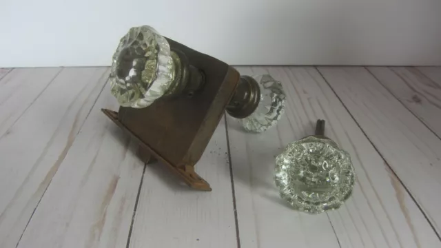 Antique Belleville Sargent Lock With 12 Point Glass Crystal Brass Door Knobs