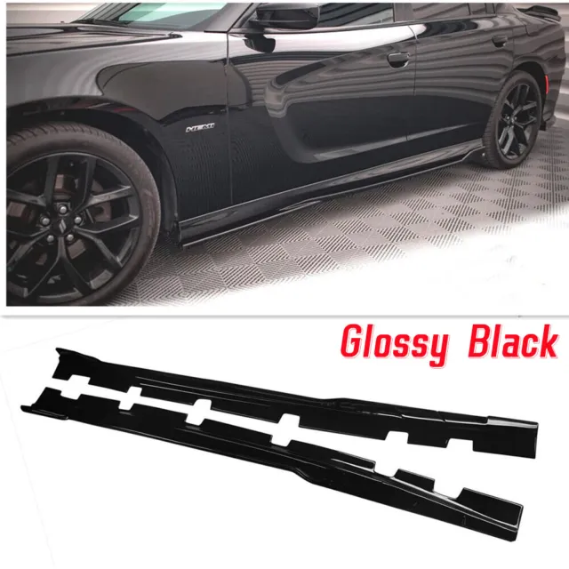 Glossy Black Side Skirt Fits For 15-23 Dodge Charger RT SRT Style Extension Lip