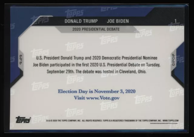 DONALD TRUMP JOE BIDEN 2020 Topps Now #1 #2 #3 US Election Presidential Debate 3