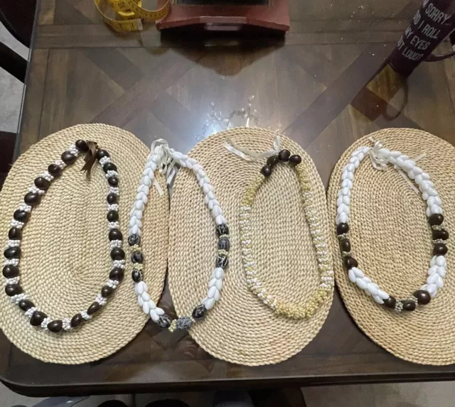 Hawaiian Wedding Kukui Nut Lei with Mongo Shells  Lei Necklace Lot of 4