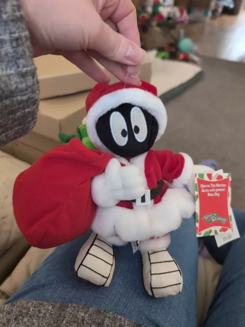 Vintage Warner Brothers Studio Store Marvin The Martian Santa With Present Bean