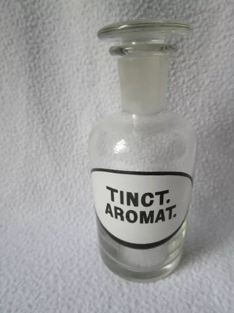 alte Apothekerflasche klar Schliffstopfen rund Tinct. Aromat. emailliert 12,5x5