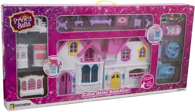 Giocheria PRINCY Bella Casa delle Bambole con Luci e 3 Bambole Incluse