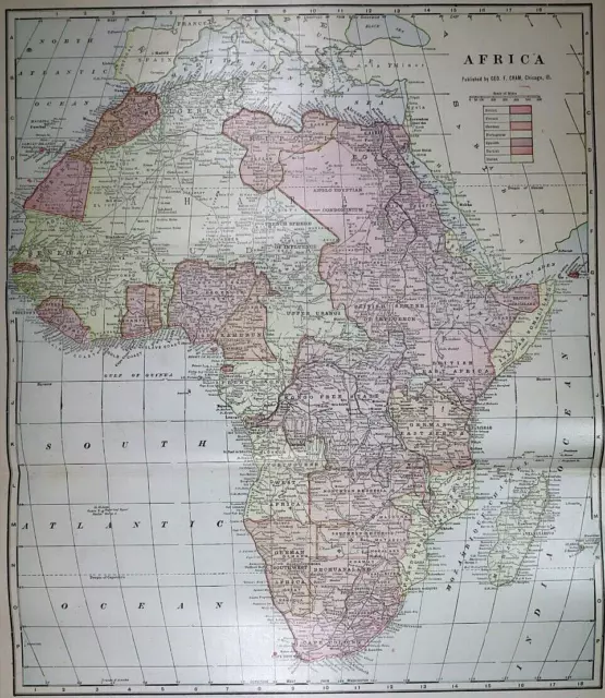 Old (Lg14x22) 1904 Cram's Atlas Map ~ AFRICA  ~Inv#335