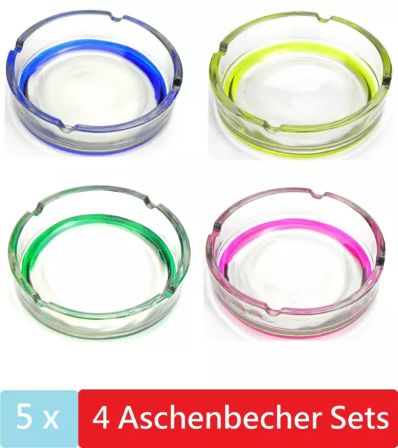 20 Aschenbecher Glas Farbig Set Ascher Rund 10cm Stapelbar Außen Massiv Mix