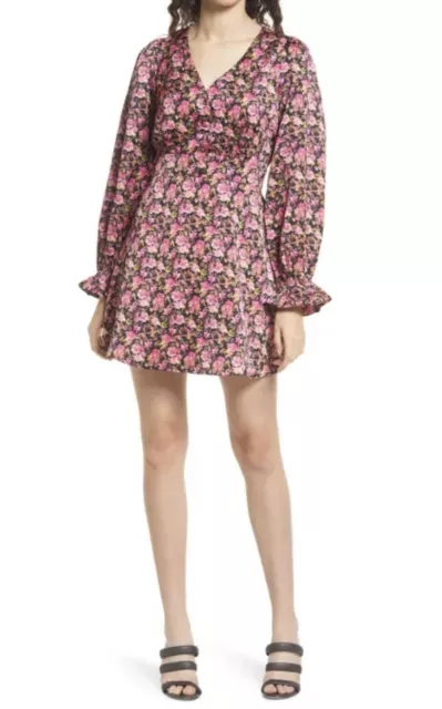 VERO MODA Elly Floral Long Sleeve Mini Dress V-Neck Tagged Large Fits Small