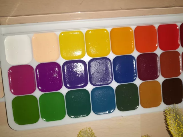 24 große Näpfchen feiner russischer Aquarellfarben Malkasten NEU! %%%%