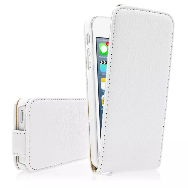 Apple iPhone 5 / 5s hochwertige Luxus Flip Case Cover Handy Tasche in weiss