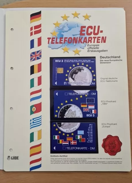 3 originale Telefonkarten ECU Europas offizielle Erstausgaben Sammlung Göde Neu