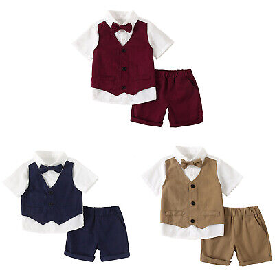 Toddler Baby Boy Short Sleeve Tuxedo Shirt with Bow Tie Shorts Gentleman Outfits