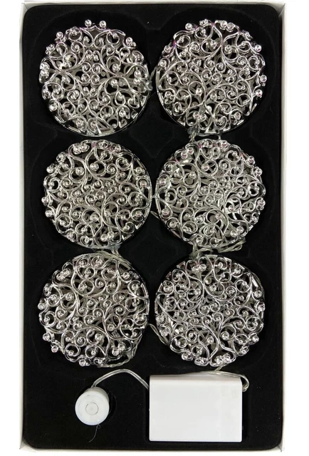 6X Adorno Plata LED Interior Decoración Navidad Brillo Cuerda Blanca Luces 3M
