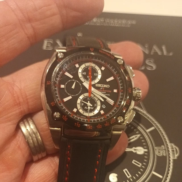 Black & Orange Silicone Rubber Strap For Seiko Sportura Honda F1 – 22mm Men's Band