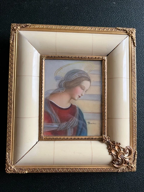 Broche Limoges En Porcelaine Signée Vinta - Cadre Bronze, 5,5x4,5 Cm, Occasion