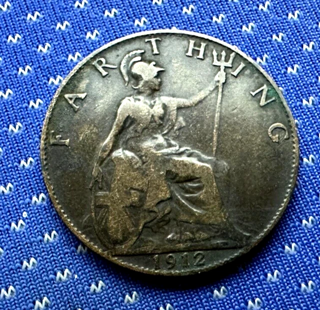 1912 UK Farthing Coin VF XF    World Coin  Great Britain   #M623