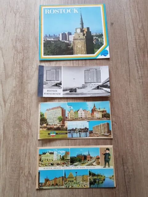 DDR Postkarten Prospekt Rostock Warnemünde  4-teiliges