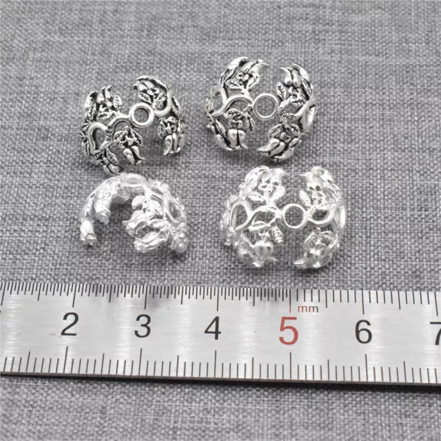 2 Sterlingsilber Blume Perlen Kappen 925 Silber Zwischenring Endkappe für Schmuckherstellung 2