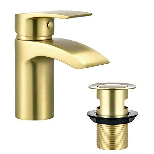 Hapilife gebürstetes Gold Waschbecken Wasserhähne mit Pop Up Abfallmischer Bad Spüle Wasserhahn