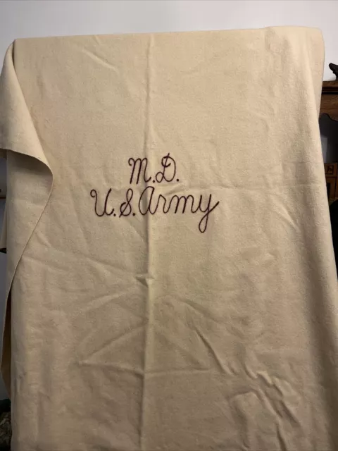 Original WW2 U.S Army Medical Corp White And Maroon  Blanket