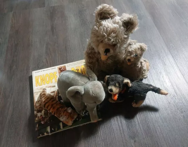 Vintage Mohair Hermann Teddys/Steiff Tiere Konvolut 50/60er + Buch Knopf im Ohr!