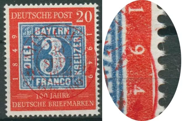 Bund 1949 100 Jahre dt. Briefmarken mit Plattenfehler 114 IV gestempelt