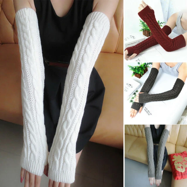 Women Winter Arm Warmer Long Sleeve Mittens Cable Knitted Fingerless Gloves Gift