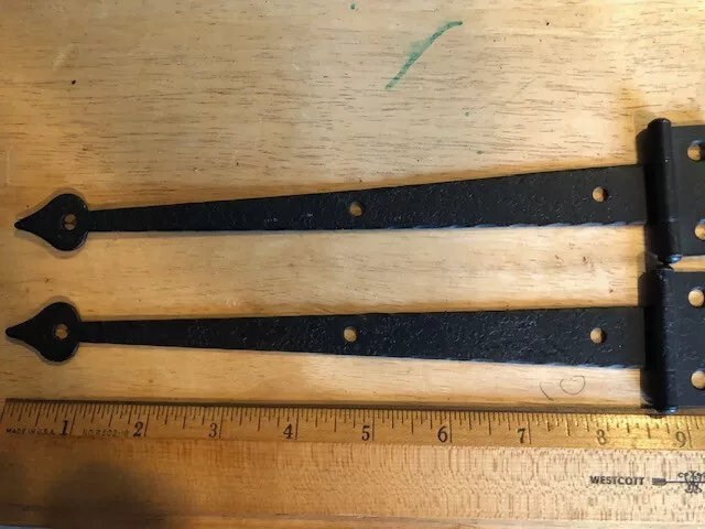 Pair Vintage Hammered Black Colonial Cabinet Strap Hinges 8.5 inch. NO SCREWS