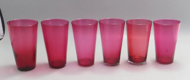 Set of 6 Similar Vintage Cranberry Glass Tumblers - 9.3cm to 10cm high