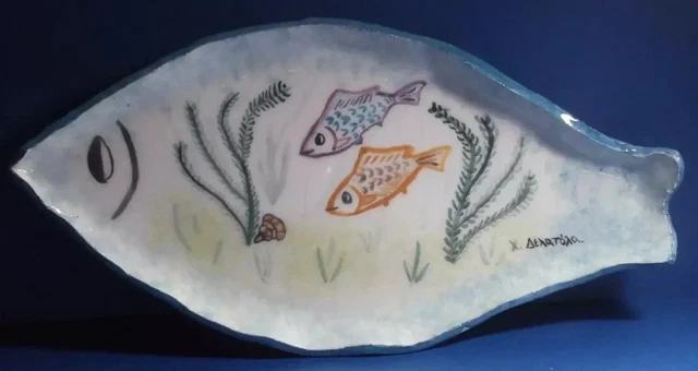 Figurine Poisson En Céramique - Poterie Peinte à La Main - Vintage - Bleu