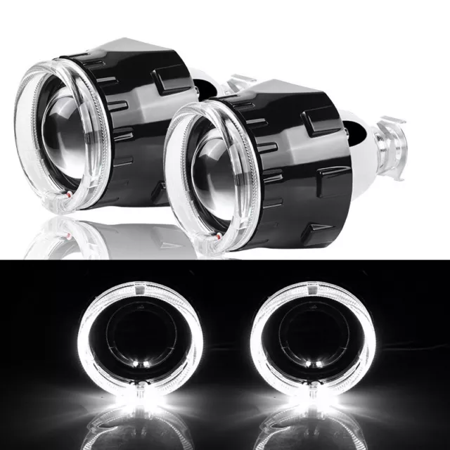 RHD 2.5" HID Bi xenon Projector Lens Headlight Retrofit W/ White LED Angel Eyes 2