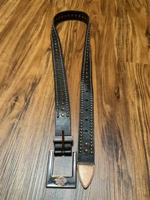 Women's Harley Davidson Studded Black Leather Belt Vintage Y2K