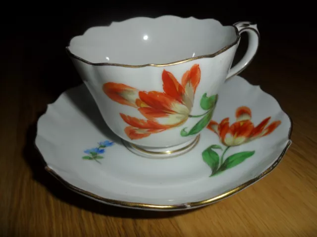 Meissener Porzellan Blumen + Goldrand Kaffeetasse + Untertasse 1 Wahl